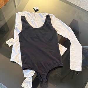 Yummies Elegant Black and White Shapewear Bodysuit 2pc